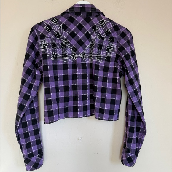 Wrangler Tops - Rock 47 by Wrangler Western Plaid Snap Button Rhinestone Embroidered Wings Shirt